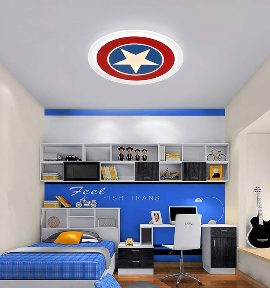 Ý tưởng phòng ngủ lấy cảm ứng từ phong cách Marvel nhờ đèn trần trang trí ấn tượng mang đậm dấu ấn siêu anh hùng bé thích