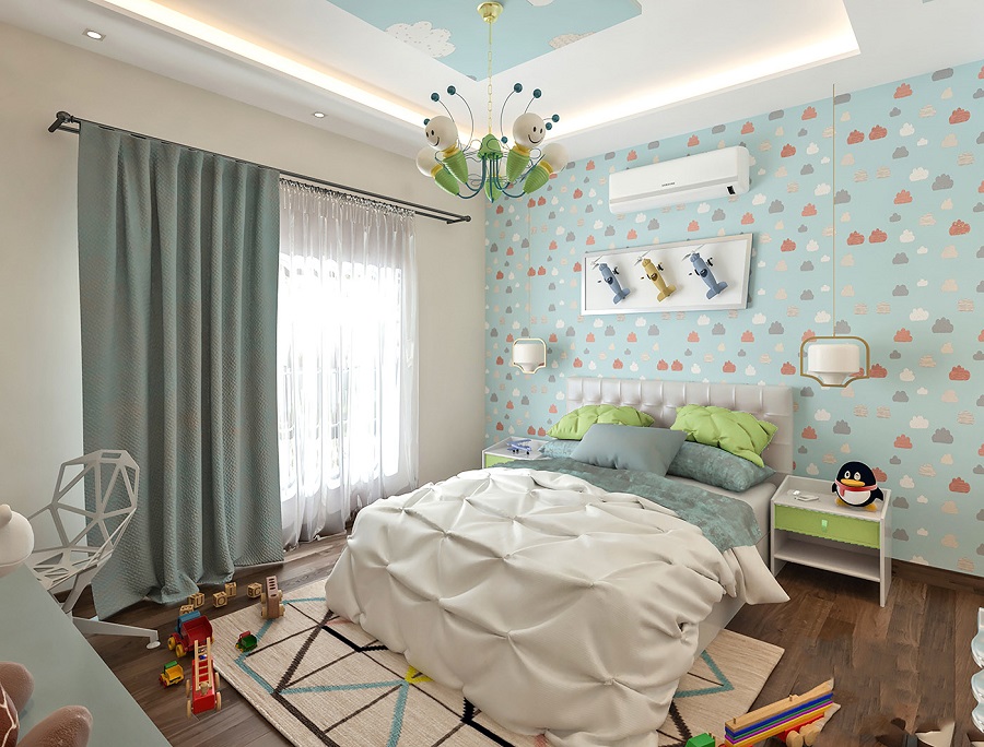 Sử dụng họa tiết trang trí giúp không gian phòng ngủ của bé trai 4 tuổi thêm sinh động hơn